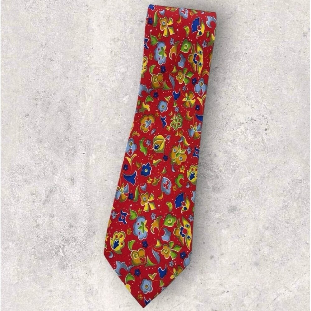 PROCHOWNICK Silk Tie ITALY Red Blue Green Floral W:3.7" EUC